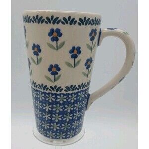 Polish Pottery Bistro Coffee Cup Mug J Frankow Poland Hand Painted 12 oz